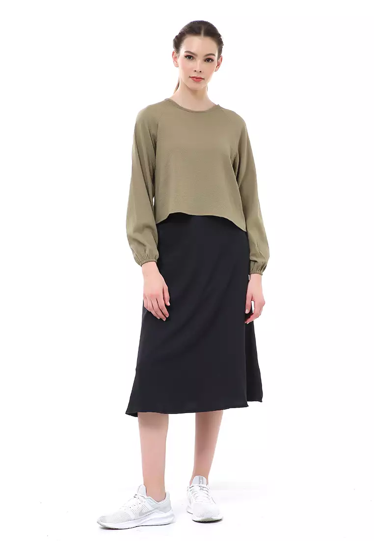 Albertine Blouse Atasan Wanita Lengan Panjang Desain Balon Material Crinkle ORIGINAL - Green