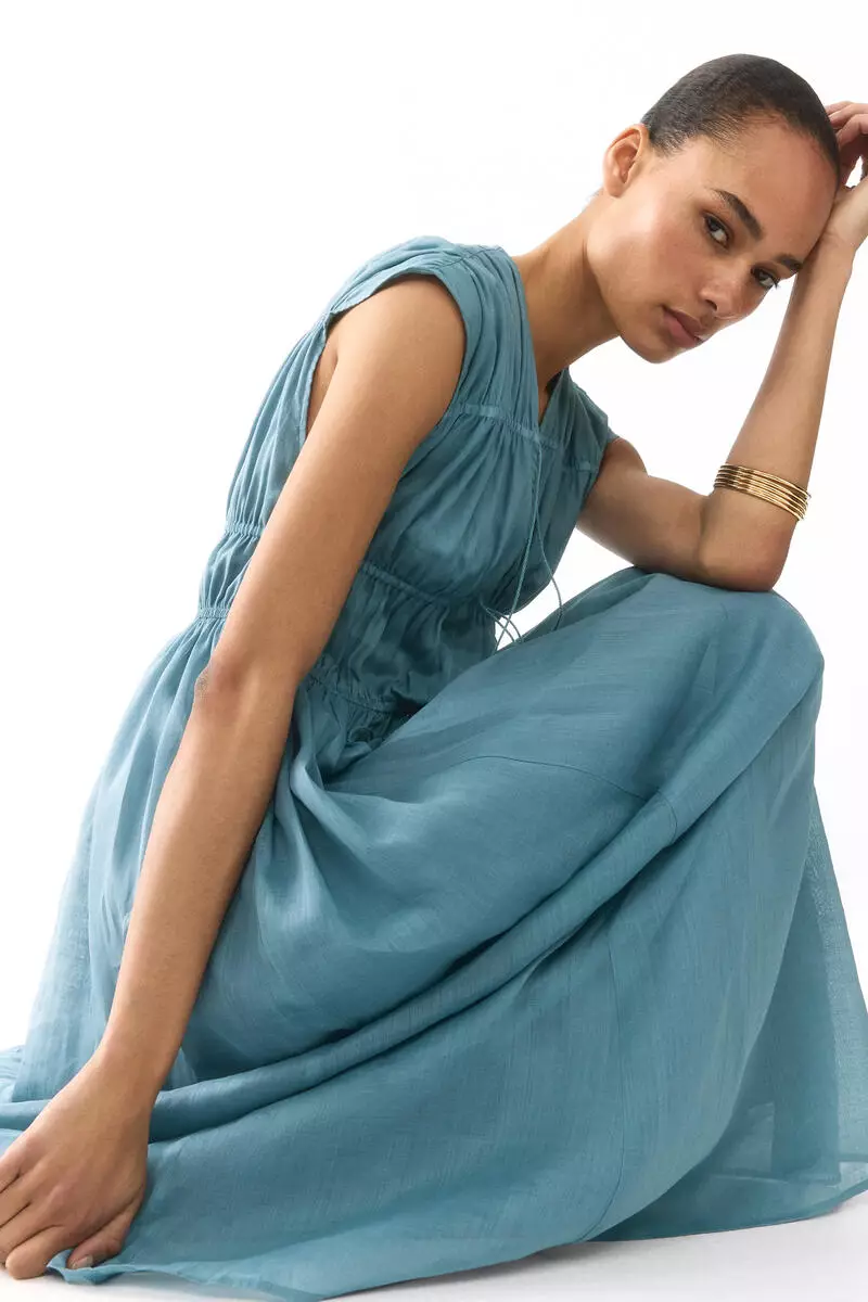 knee length dresses for ladies Tahlia Ramie Maxi Dress in Cornflower by Dissh main image 1