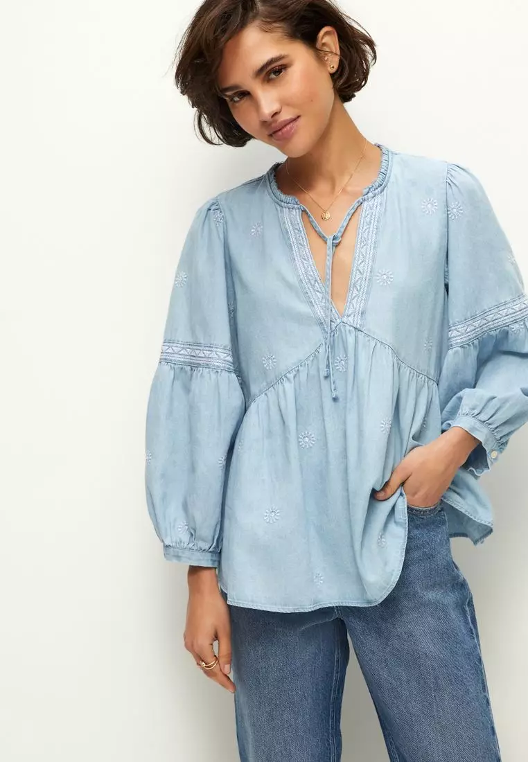 Buy NEXT Embroidered Tie Neck Blouse 2024 Online | ZALORA