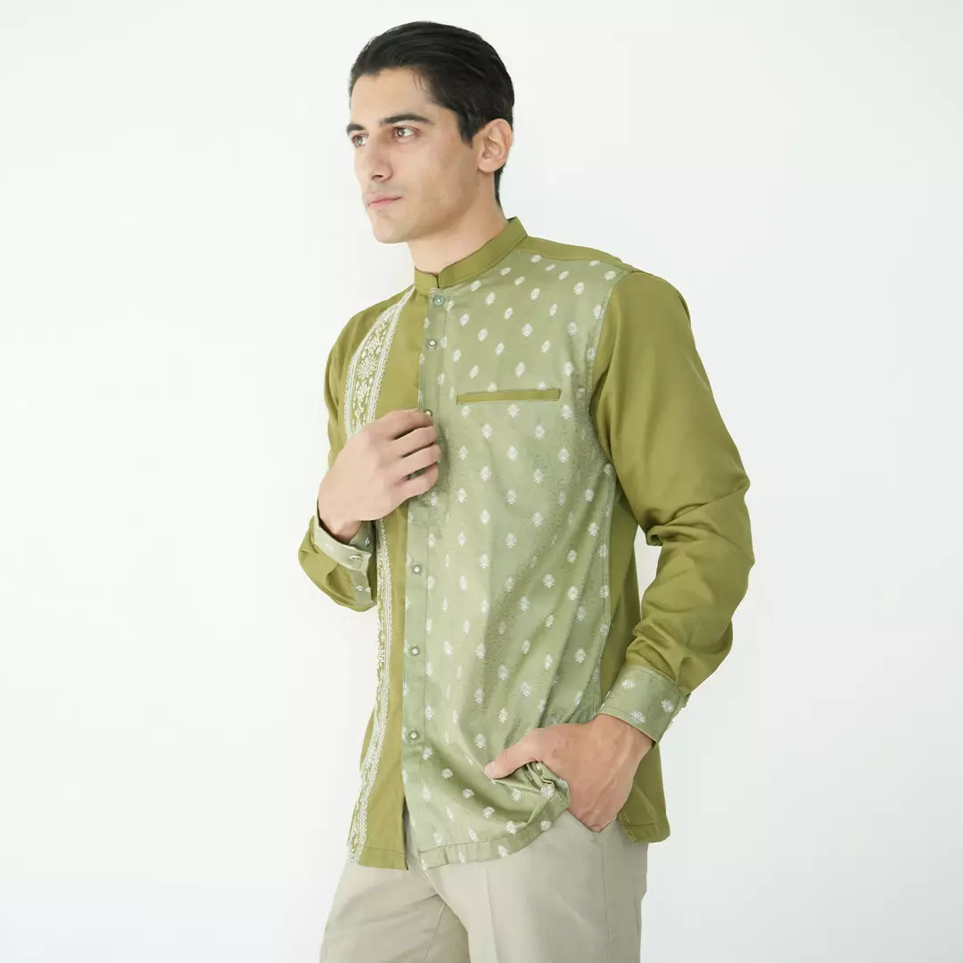 Casella Baju Koko Pria Lengan Panjang Premium | Baju Koko Batik Riyadh 9985 Army