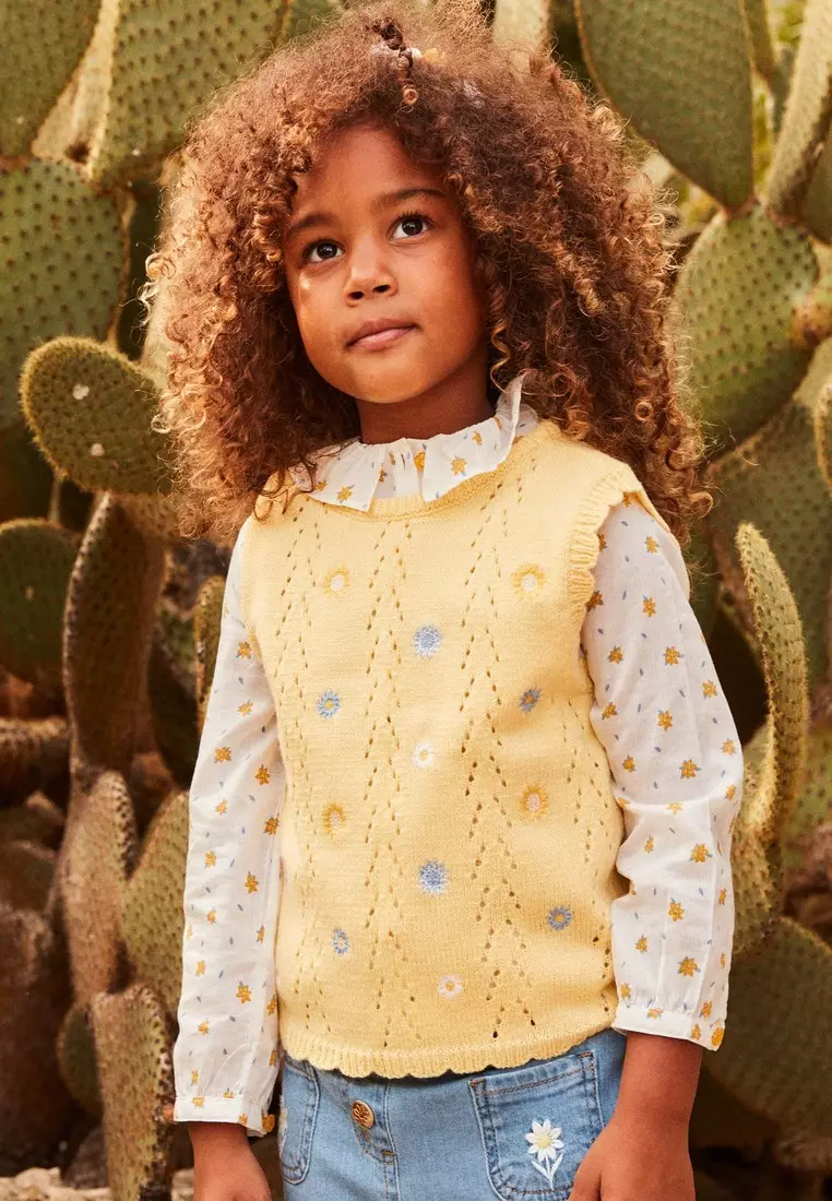 Sergent Major Yellow Floral Embroidery Sleeveless Cardigan 2024