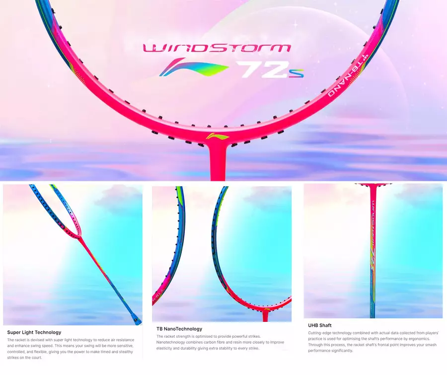 New Raket Badminton LINING WINDSTORM 72 S / 72S / WS72S PAKET BG66F/NN98 - Grey Gold Blue