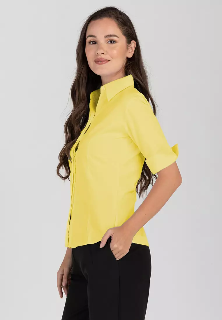 Diana 3/4 Sleeve Plain Button Down Office Blouse