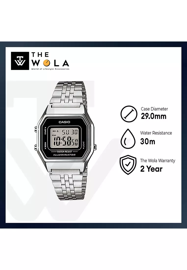 Vintage Women's Digital LA680WA-1 Stainless Steel Band Casual Watch