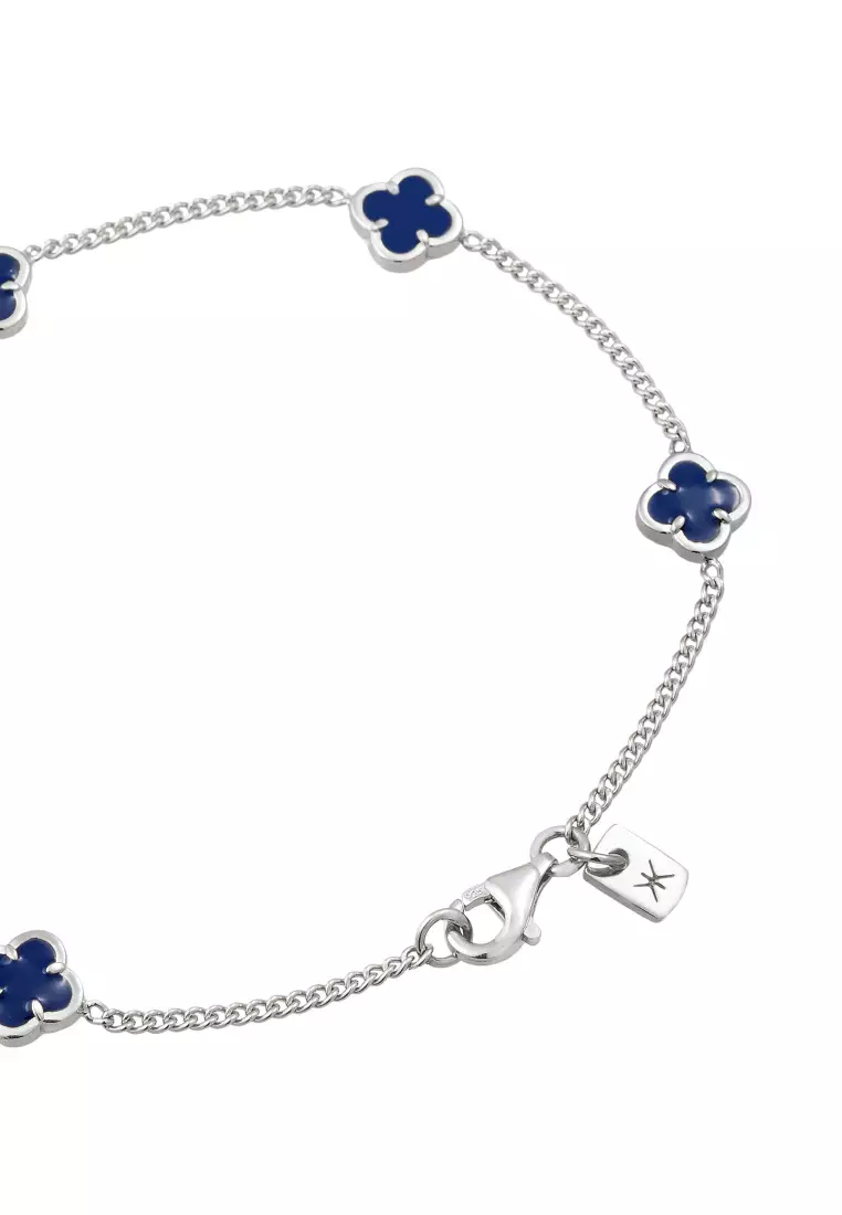 Men's Silver Blue Enamel Clover Bracelet