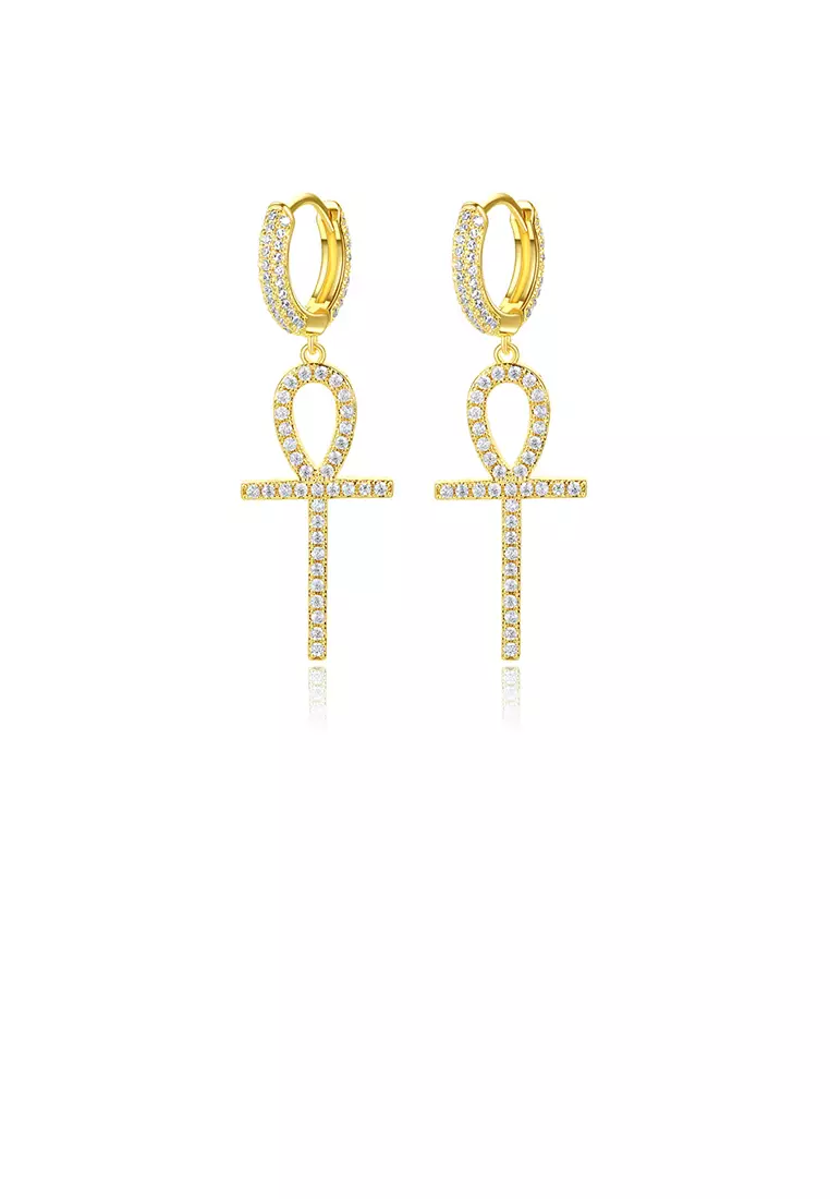 Gold plated sales cross earrings