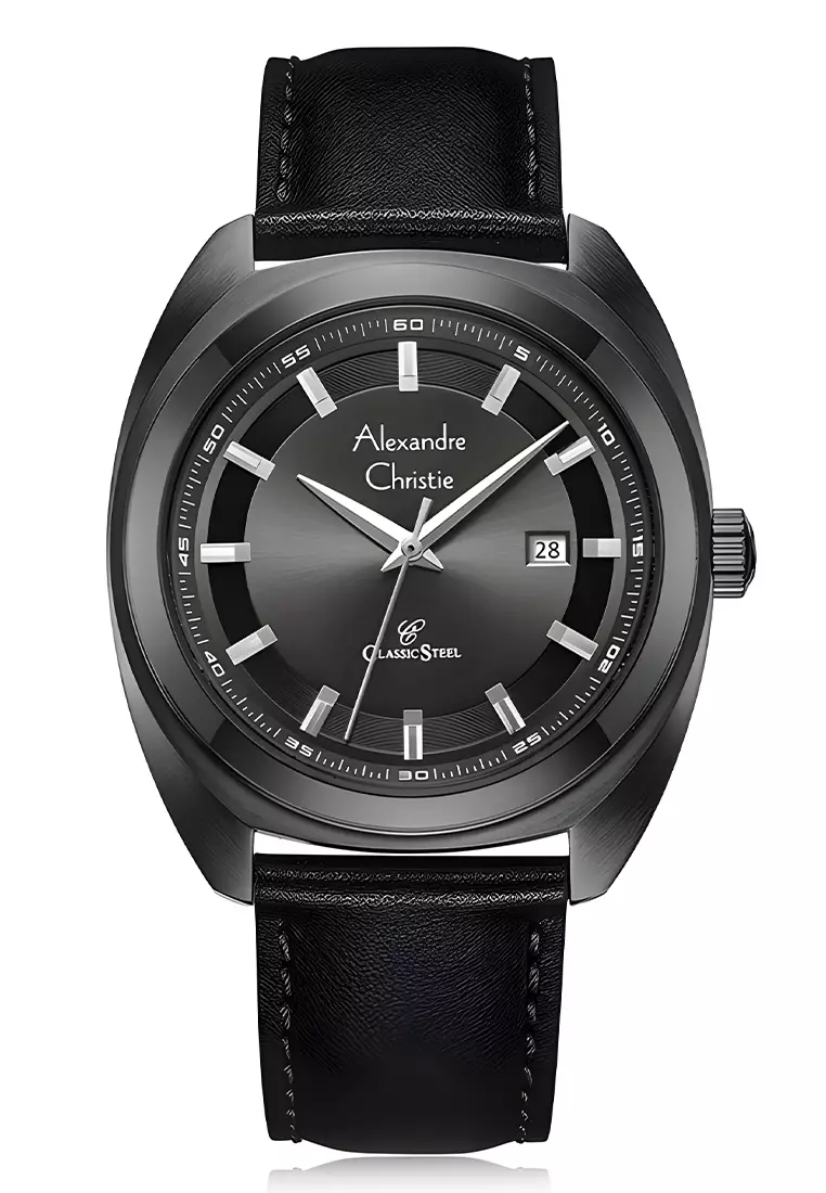 Alexandre Christie Classic Steel - Jam Tangan Analog Pria - Black Case - Black Leather Strap - 8702MDLIPDG