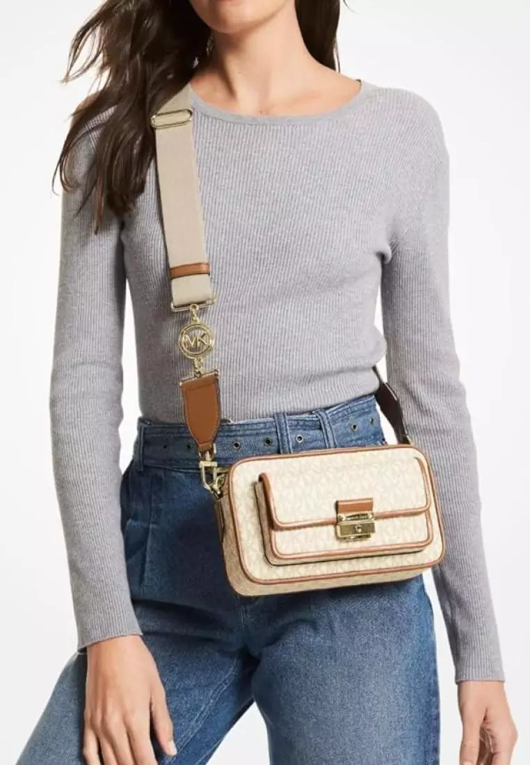 Michael Kors Bradshaw Medium Logo Camera Bag Vanilla Acorn