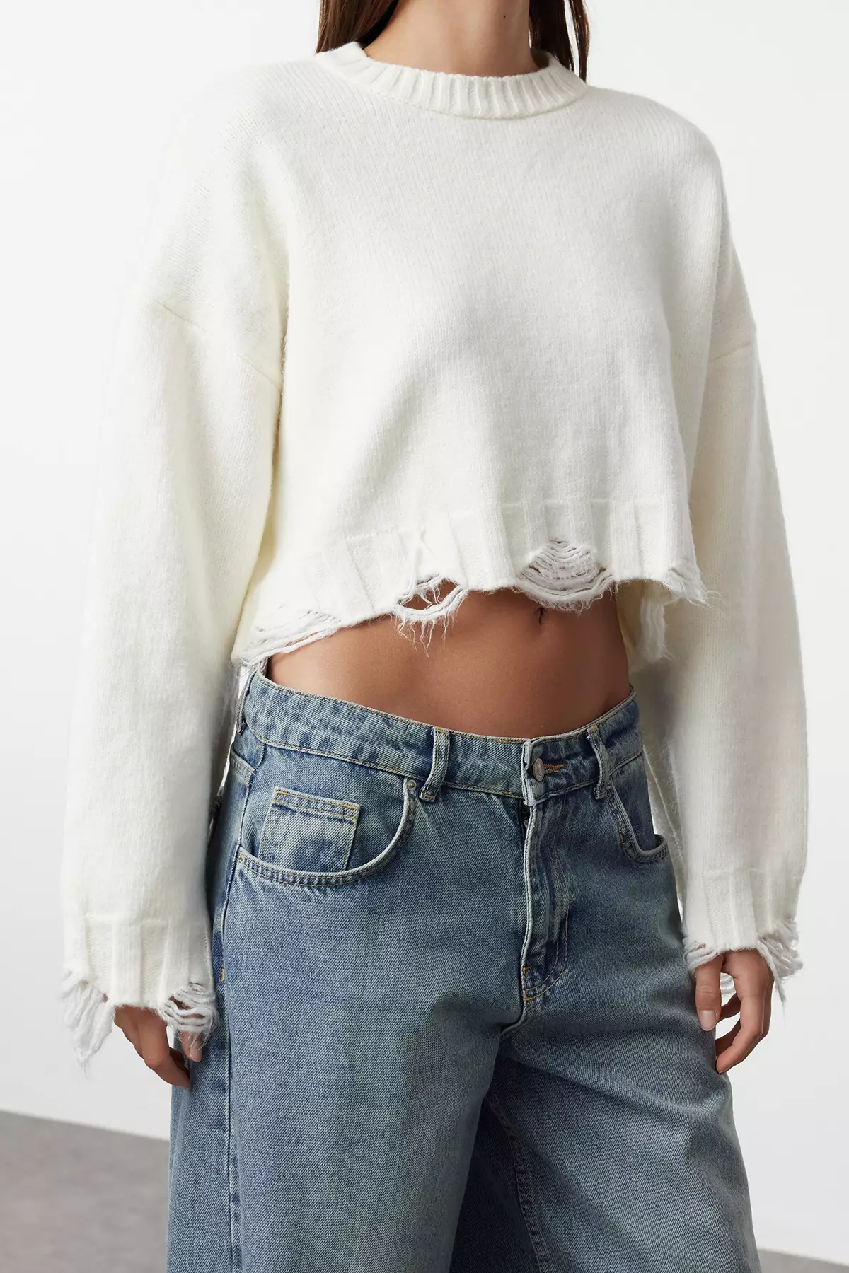 Crop Super Wide fit Soft Textured Knit Sweater