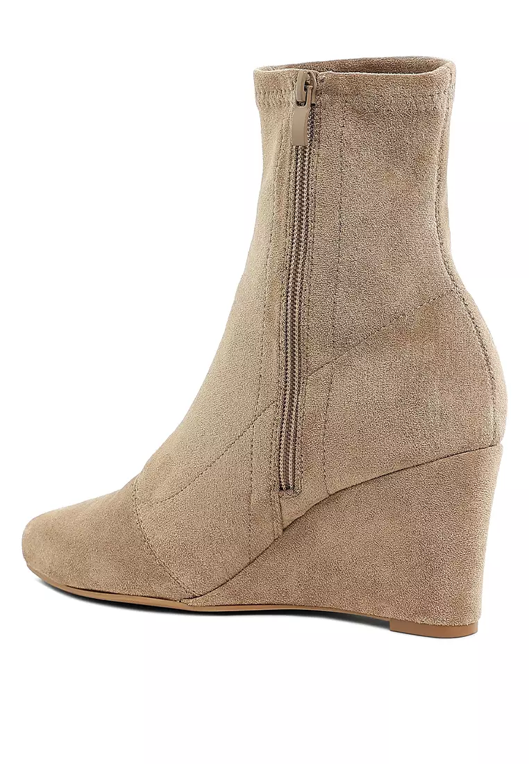 Microfiber Wedge Sock Boots in Beige