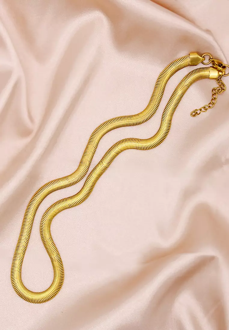 Kalung Pria Wanita Titanium Snake Bone Style Anti Pudar Fashion Cool gold color