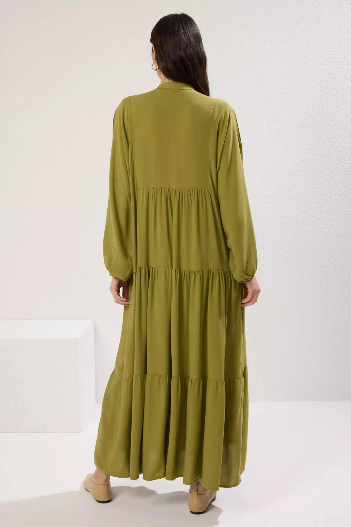 Oil Green Viscose Woven Dress Tctss24Eb00221