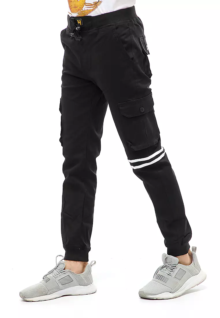 Locko Long Pants Celana Jogger Pria Model List Material Cotton Twill ORIGINAL - Black
