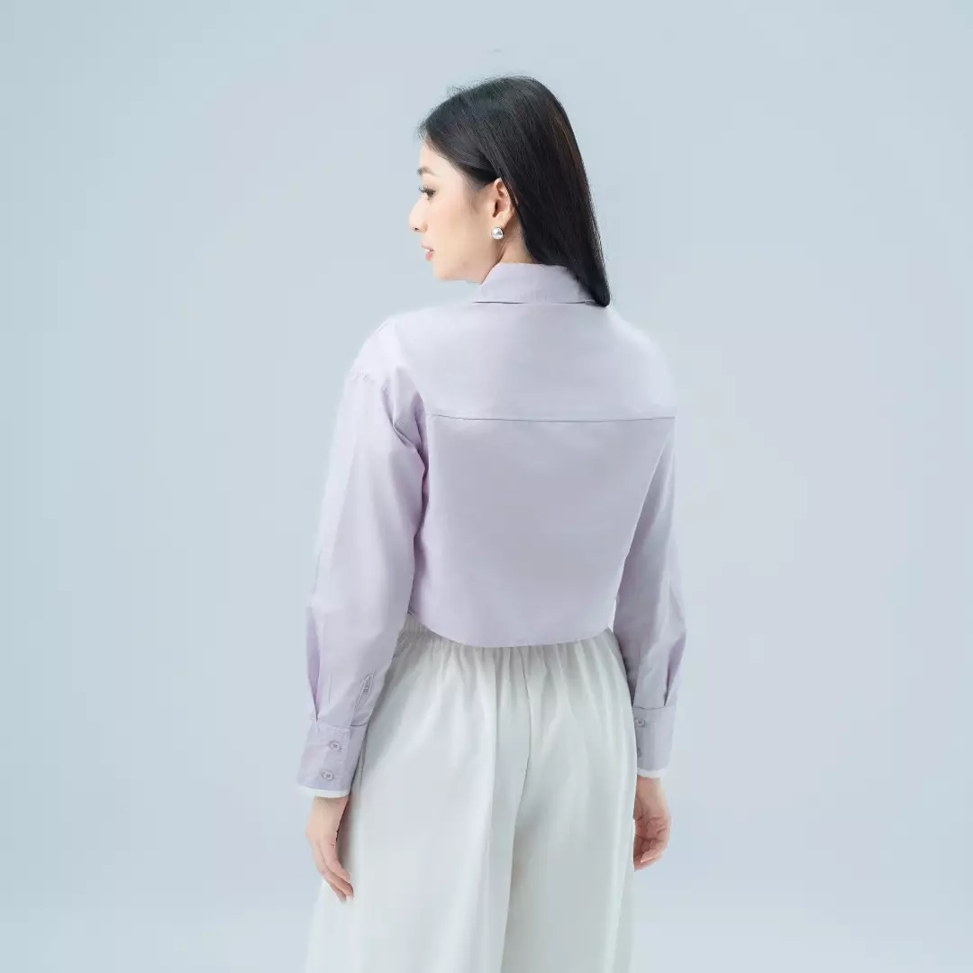 Platini Baju Kemeja Crop Top Lengan Panjang Wanita Katun 62001 Lilac