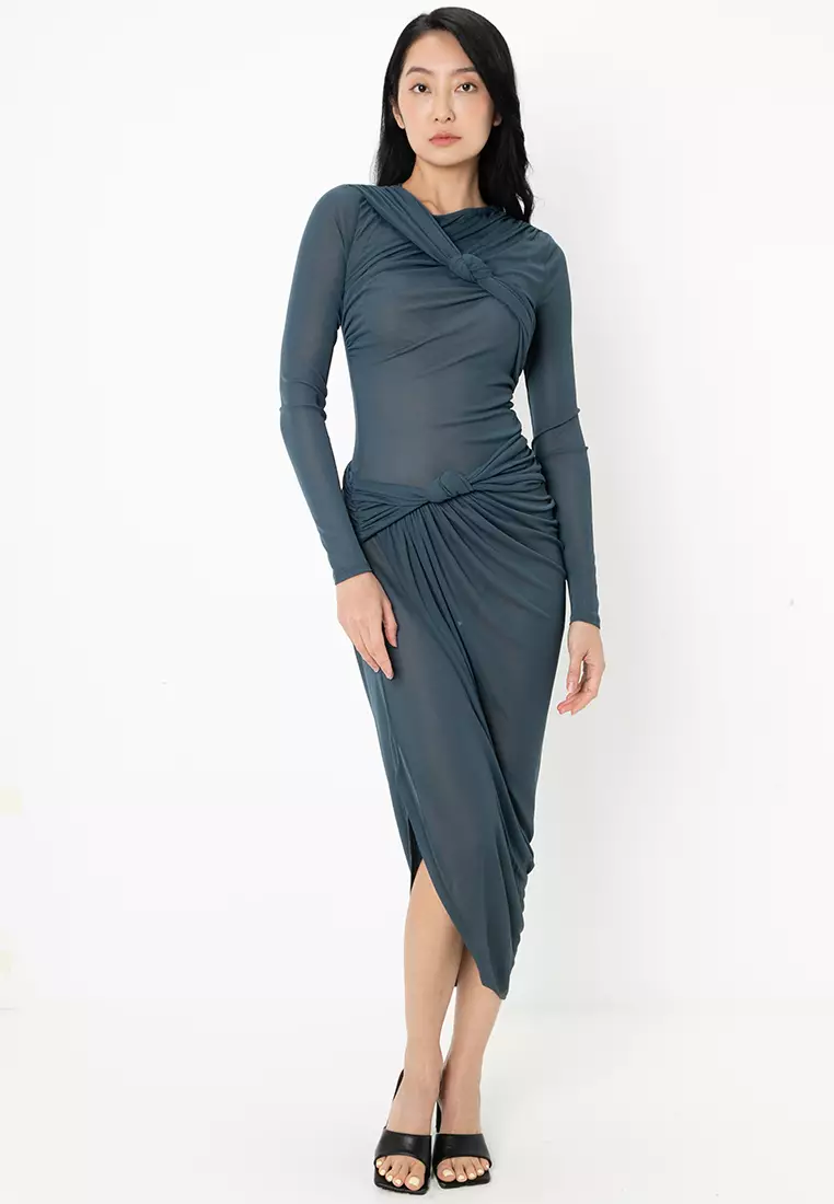 Asymmetric Knot Midi Dress