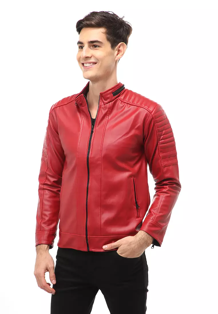 Halbert Outerwear Jaket Kulit Pria Waterproof & Windproof Material Leather ORIGINAL - Red