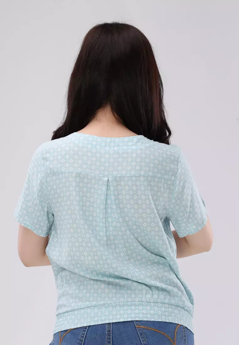 Printed Rayon Short Sleeves Round Neck Blouse