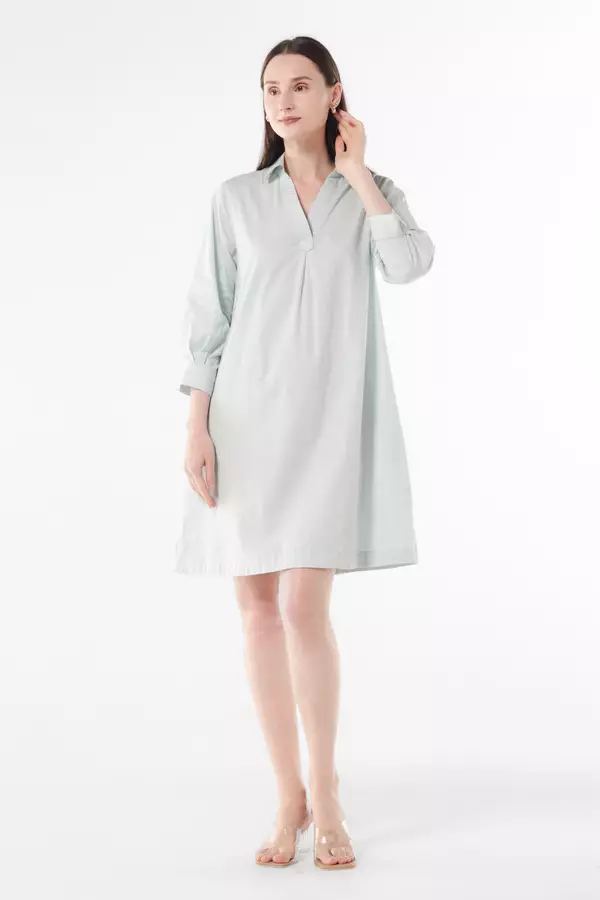 MINIMAL - Oussa - Dress Lengan Balon - Light Blue Warna Blue_Light