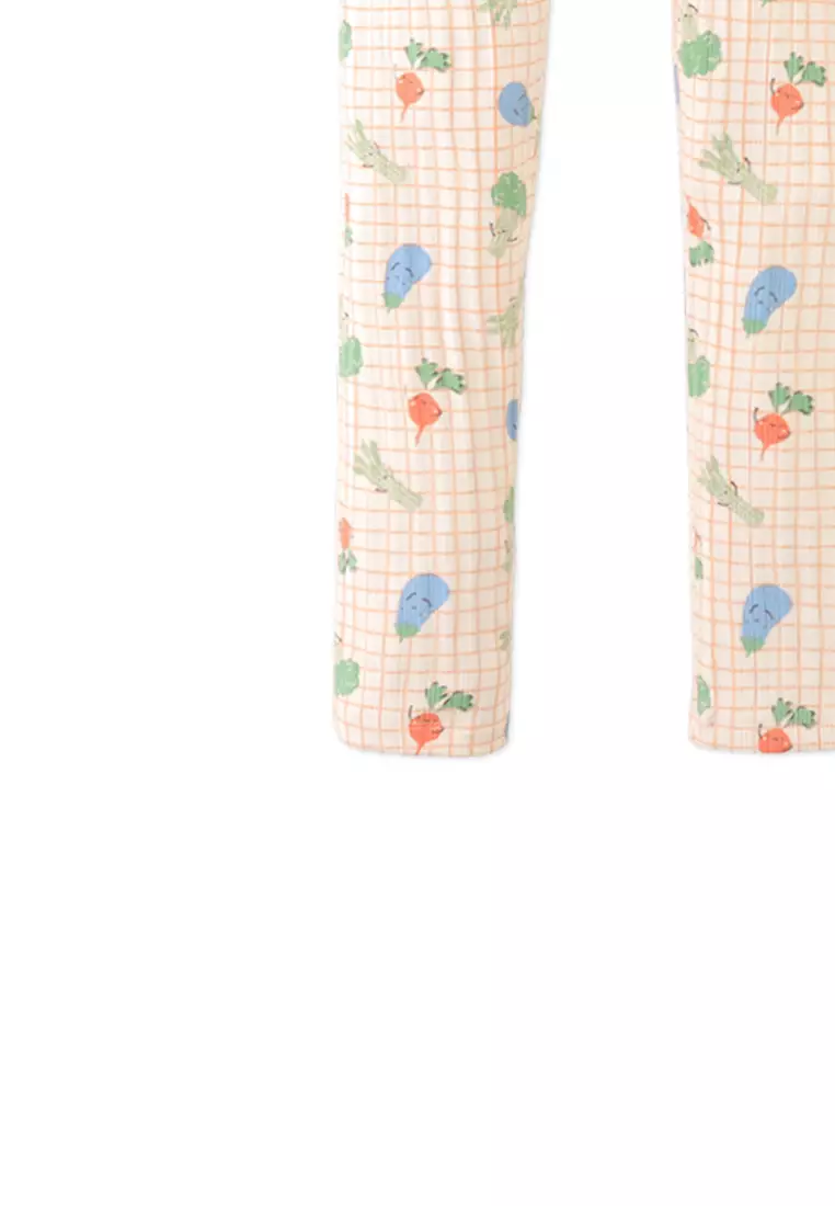 Zoya Ribbed Leggings in Orange with All-Over Veggie Print