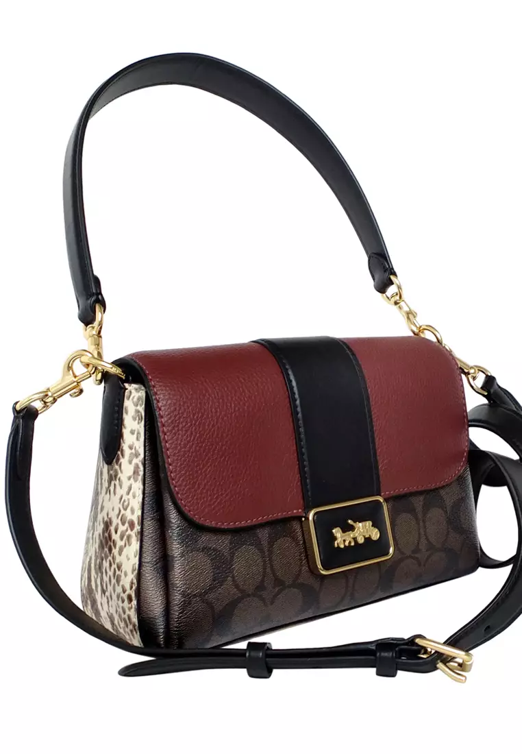 Buy COACH Coach Grace Shoulder Bag In Signature Canvas Dark Brown