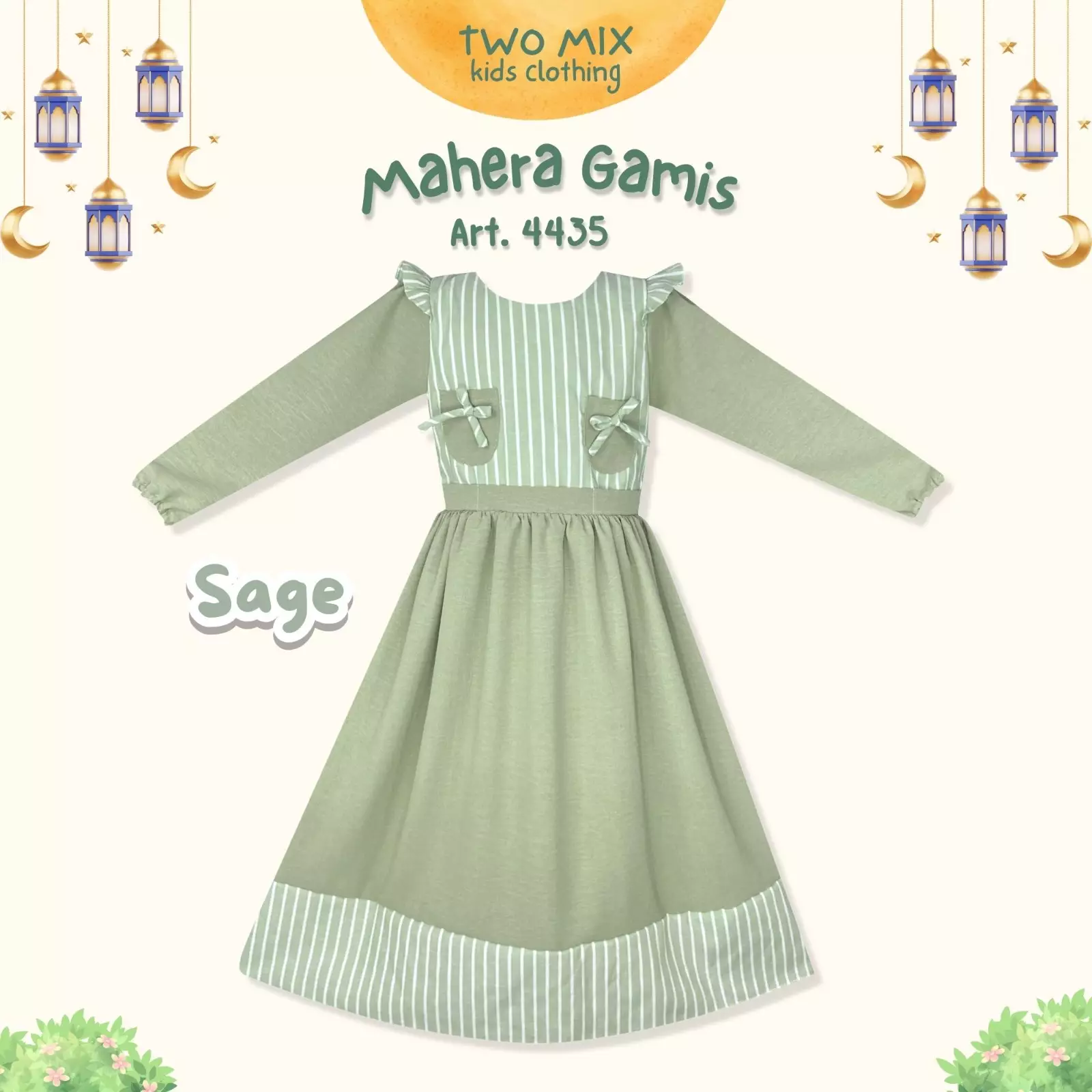 Two Mix - Mahera Gamis Raya Collection Lebaran 2025 Baju Muslim Anak Cewek 2-14 Tahun 4435 Sage