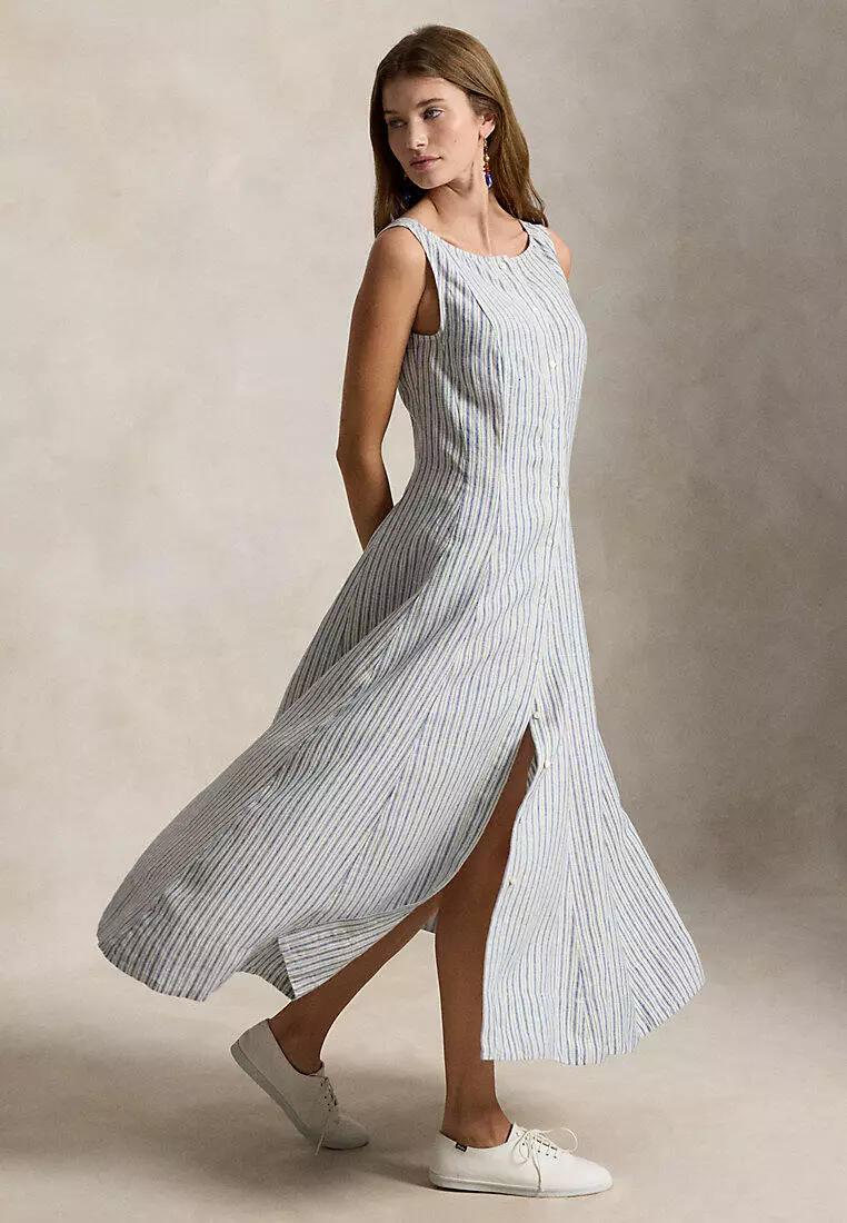Striped Paneled Linen Dress