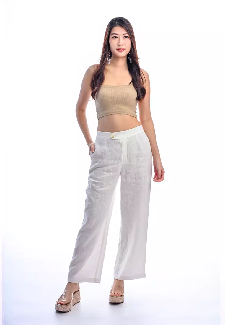 East India Company -Kay, Normal Waist Wide-Leg Linen Pants