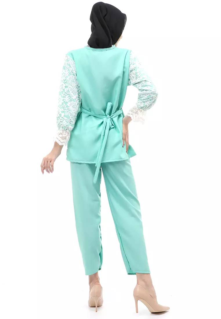 Samantha Tunik Muslimah Set Atasan Bawahan Wanita Premium Quality - Green