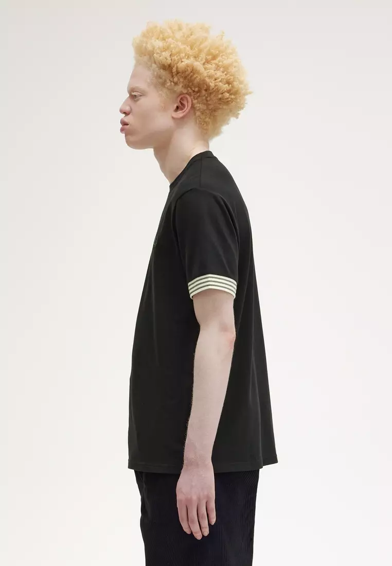 FRED PERRY Tシャツ M7707 STRIPED CUFF T-SHIRT Striped Cuff T-Shirt - Ecru | Men's T-Shirts | Designer T