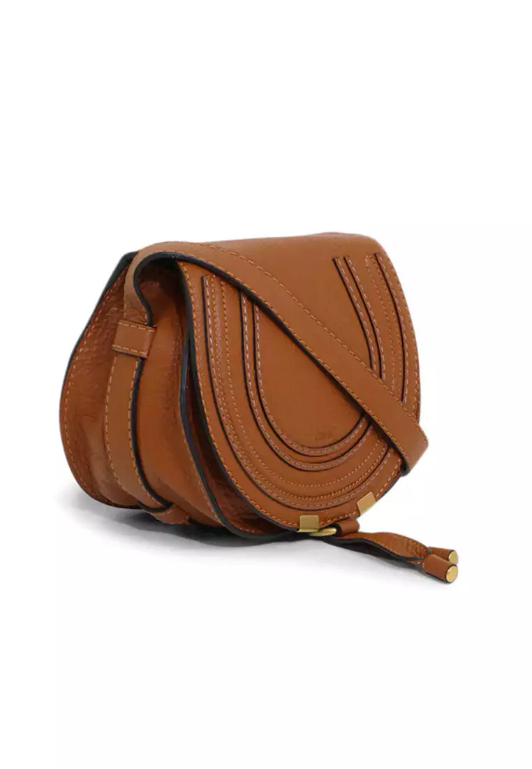 Chloe Small Marcie Saddle Crossbody Bag in Tan