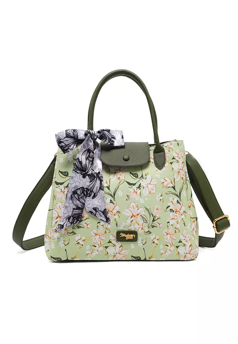 Strawberry Queen Nana Handbag Floral AM Green