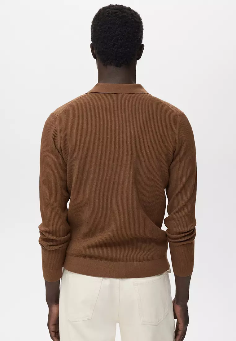 Cotton-Blend Ribbed Polo Sweater