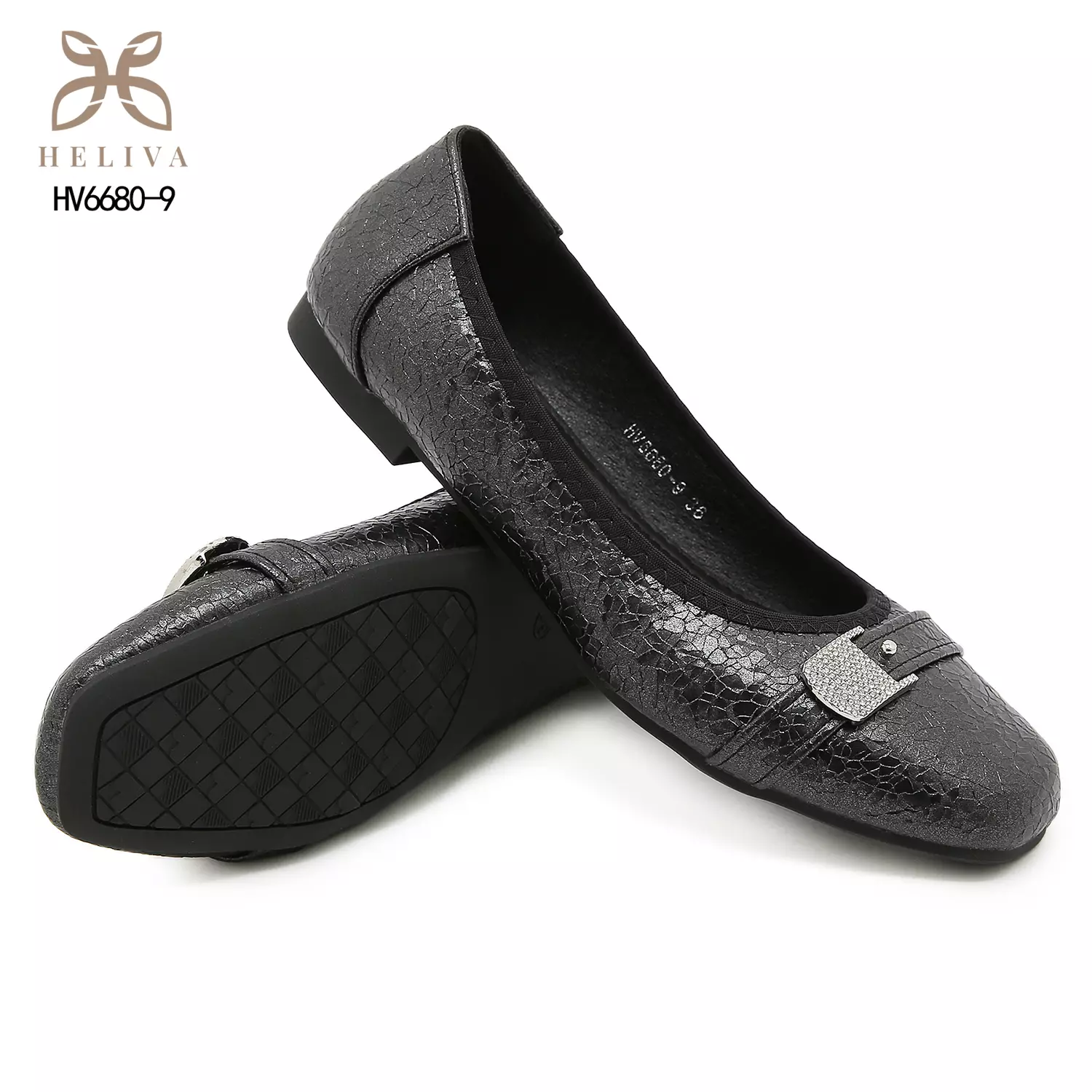 Heliva Alora Crackled Flat Shoes with Crystal Buckle Detail HV6680-9