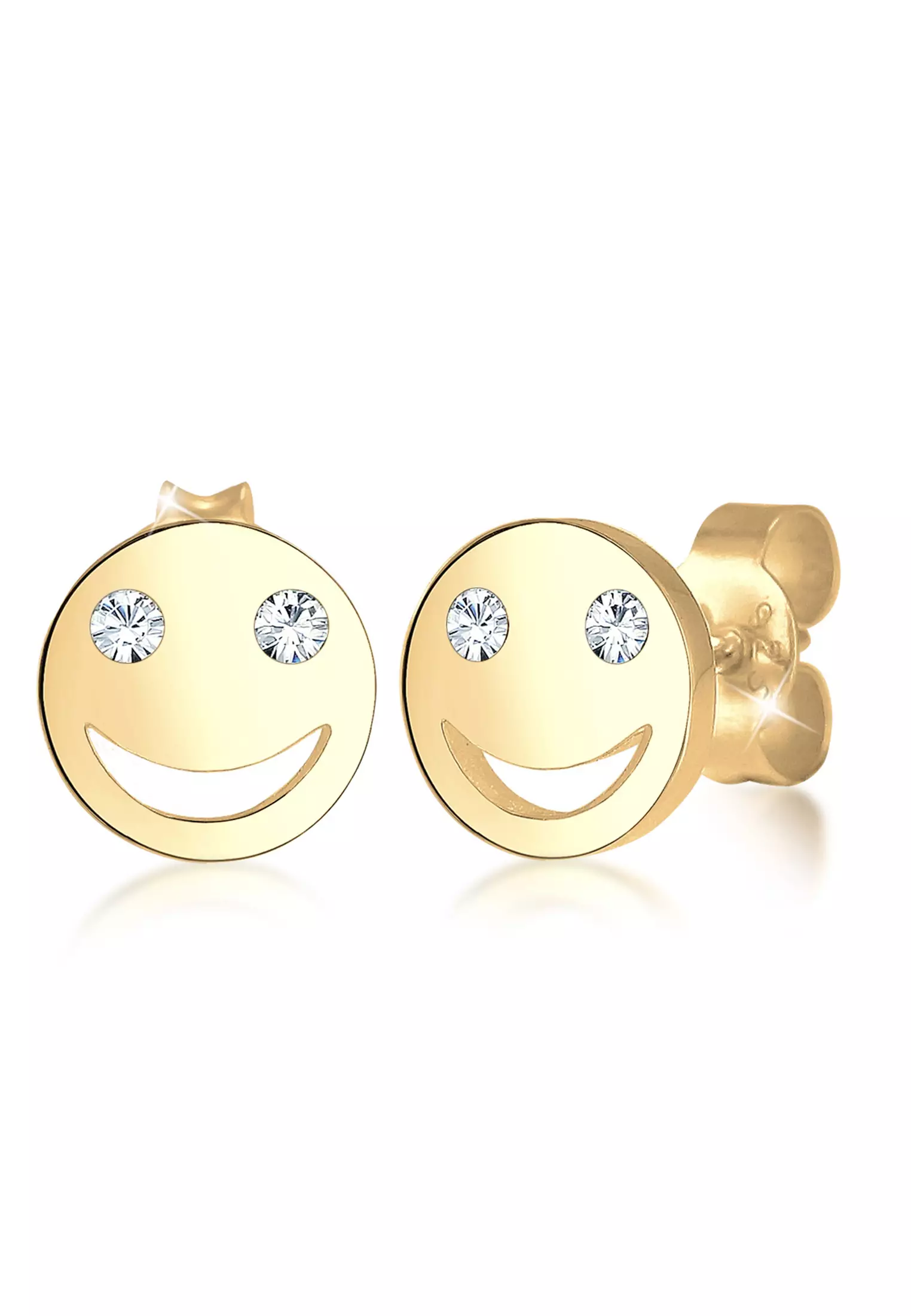 Earrings Ear Studs Smiley Face Emoji Crystal Gold Plated