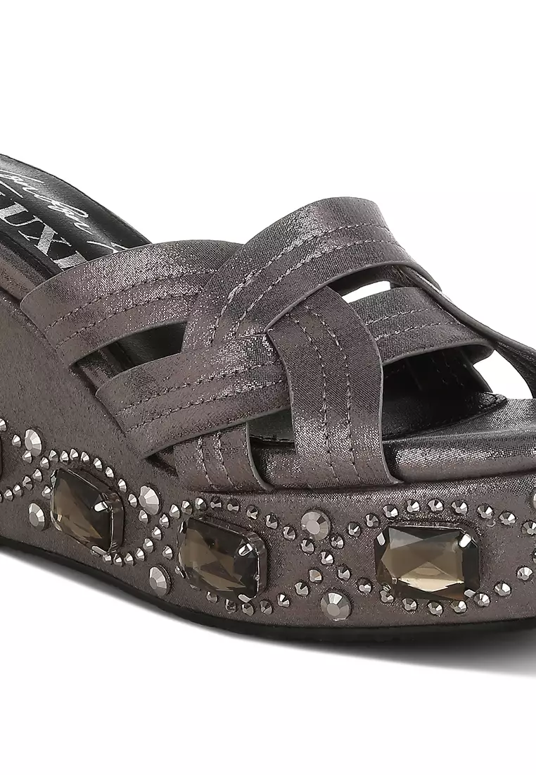 Buy London Rag Chunky Diamante & Rhinestone Cut-Out Sandals in Pewter ...