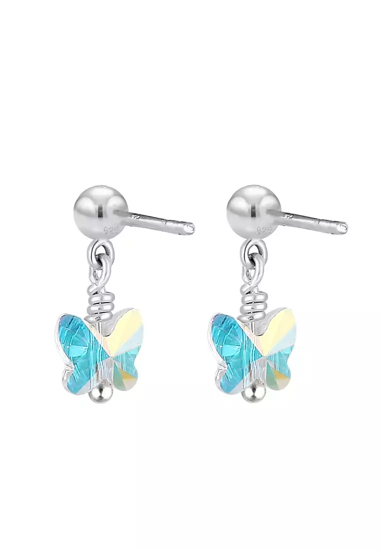 Perhiasan Anak Perak Asli - Silver Anting  Butterfly Swarovski® Crystal