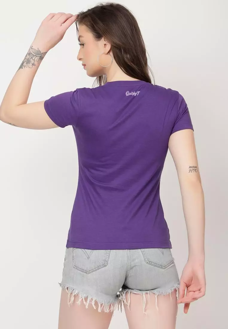 Good Mood Relaxed Short Sleeve Stylish Purple Cotton Casual Graphic Print Tee/TShirt