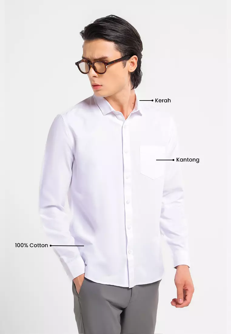 Manzone Kemeja Lengan Panjang Pria Slim Fit Foxy - White
