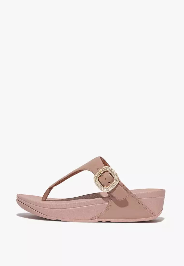 Discount on Fitflop  shoes - SKU: Fitflop Lulu Women's Crystal-Buckle Leather Toe-Post Sandals - Beige Buff