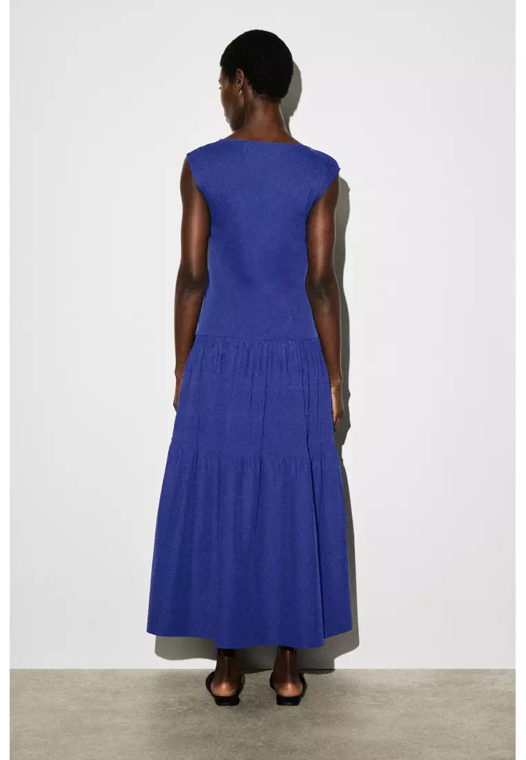 TIERED GATHERED MIDI DRESS