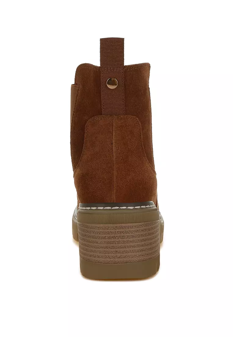 Suede Chunky Chelsea Boots in Brown