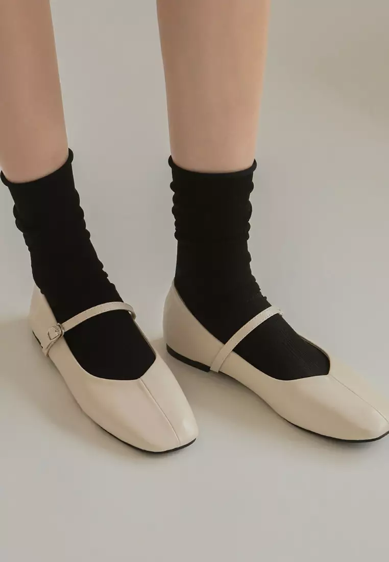 Melliji 方頭拼接瑪莉珍平底鞋 (1cm)