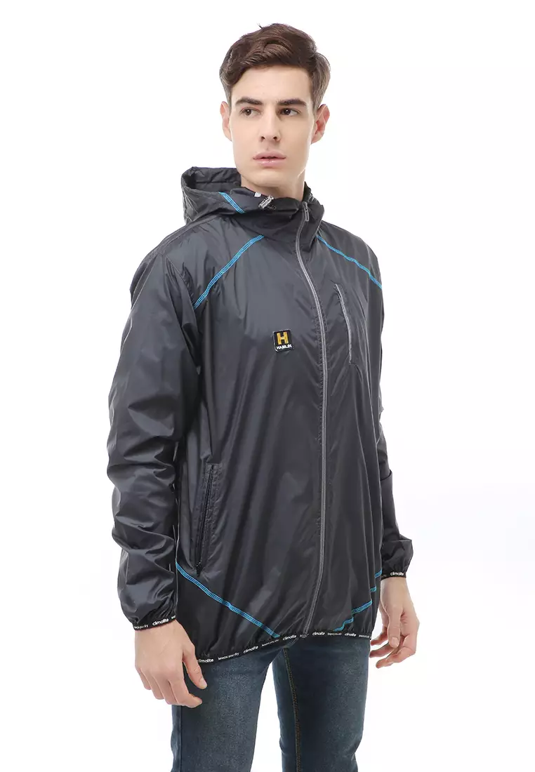 Clover Outerwear Jacket Hoodie Pria Jaket Olahraga List Motive Material Parasut ORIGINAL - Dark Gray