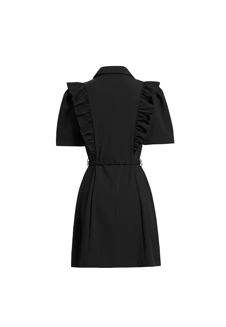 Single Breasted Summer Formal Ruffle Midi Dress