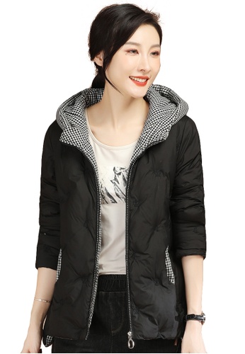 A-IN GIRLS black and white Checkered Warm Hooded Jacket AED72AA5107539GS_1