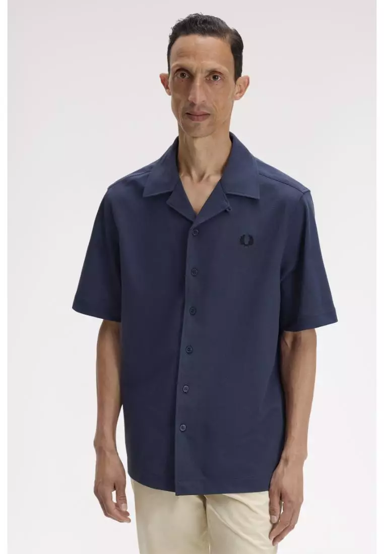 Fred Perry M1745 Compress Mesh Revere Collar Shirt (Dark Airforce)