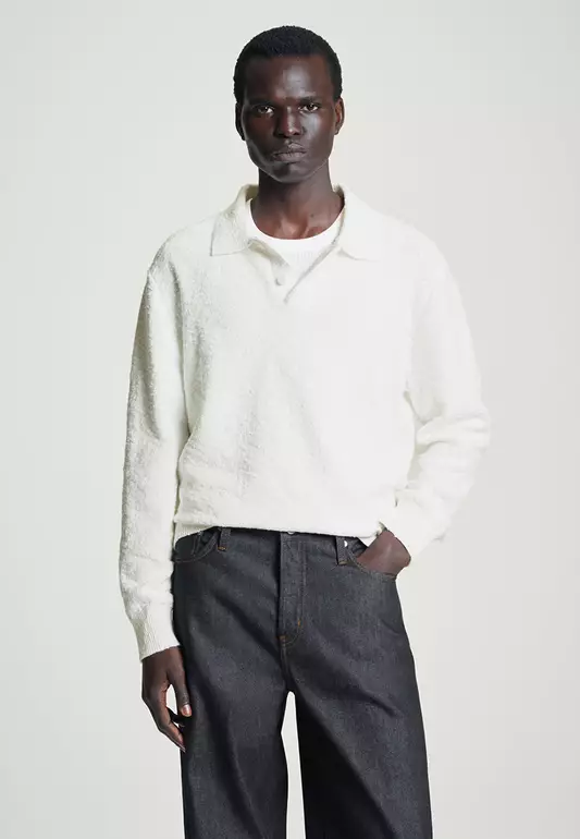 Bouclé-Knit Long-Sleeved Polo Shirt