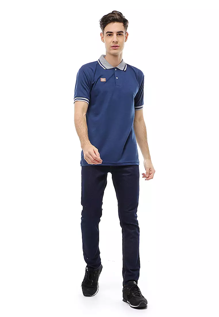 Jack T-Shirt Atasan Kasual Kaos Polos Pria Kerah Lengan Pendek Material Cotton ORIGINAL - Navy