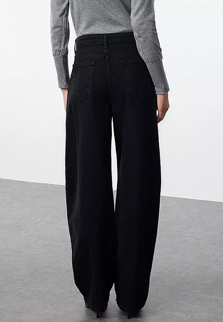 Black High Waist Barrel Baggy Jeans