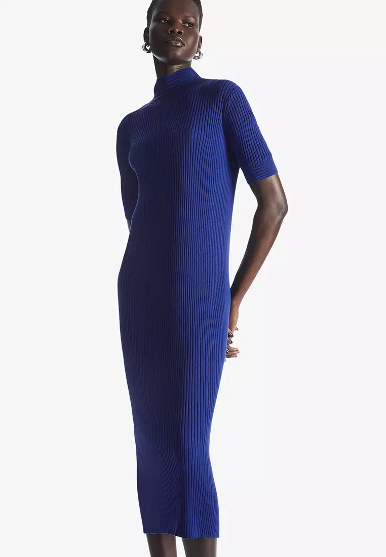 Buy COS Mock-Neck Ribbed Silk Dress 2024 Online